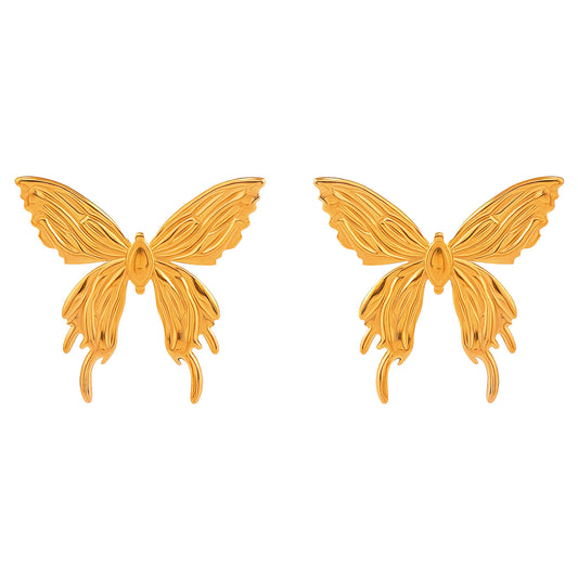 Butterflies Earrings, 18K Gold Plated Steel