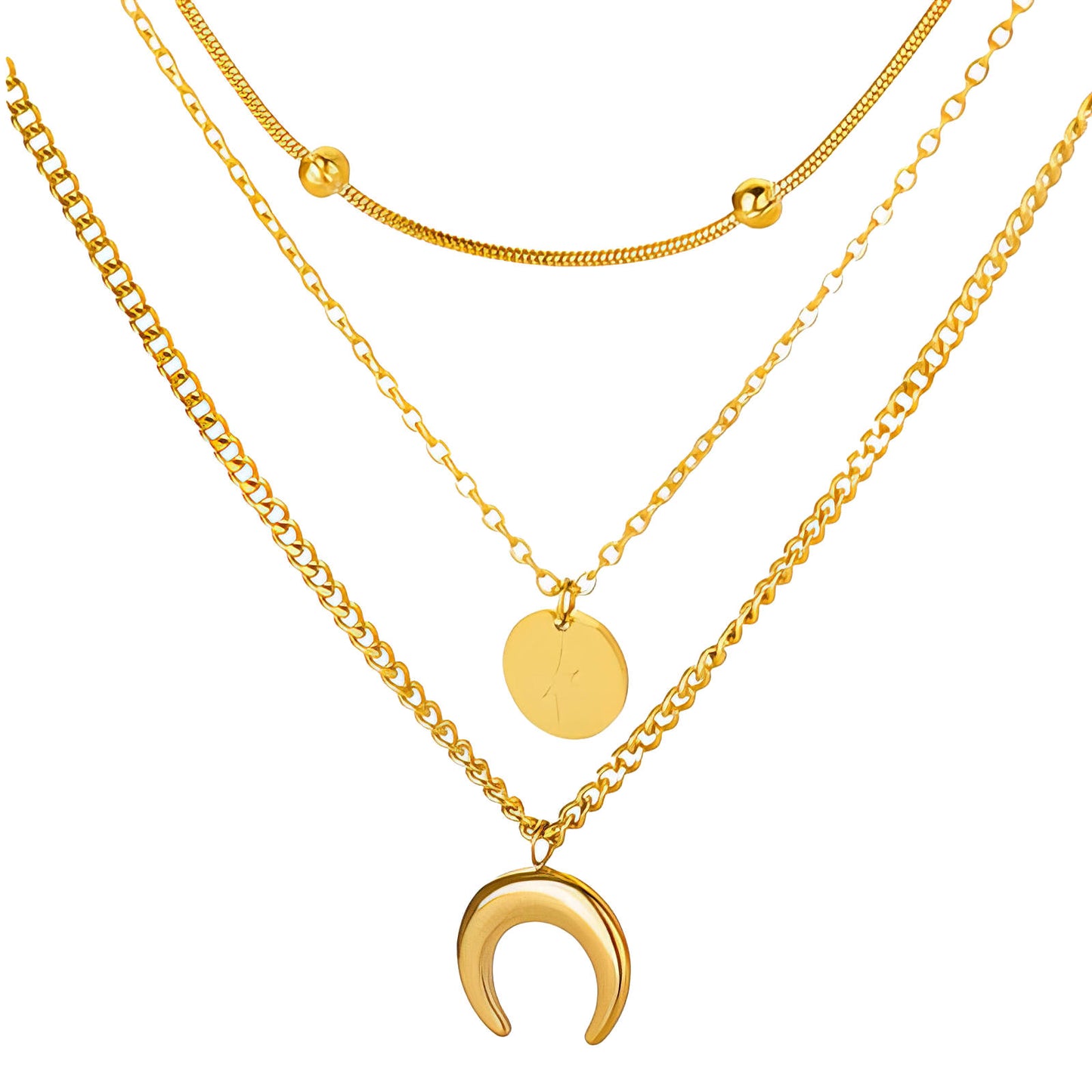 Crescent And Star Necklace, 18K Gold Plated Steel