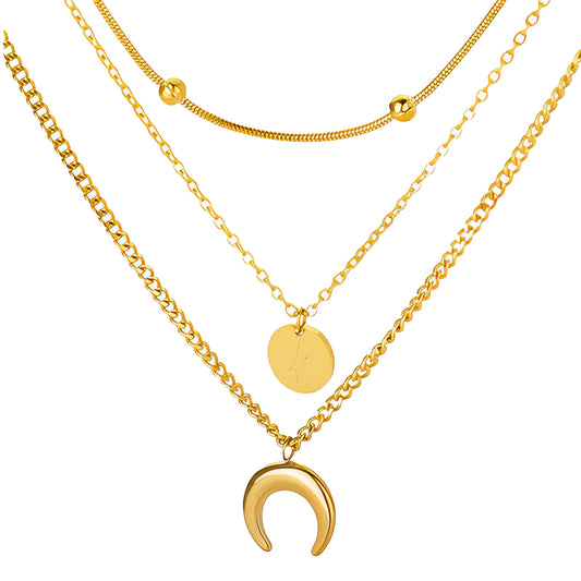 Crescent And Star Necklace, 18K Gold Plated Steel
