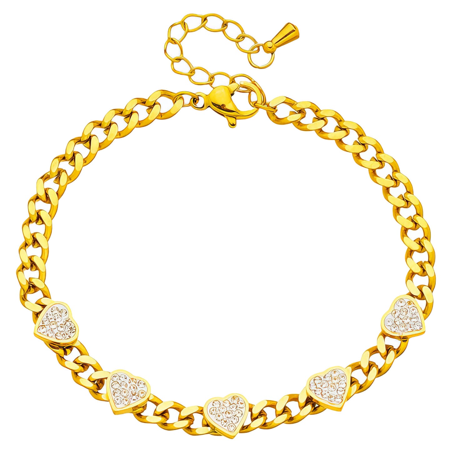 Hearts Bracelet, 18K Gold Plated Steel