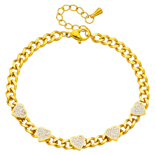 Hearts Bracelet, 18K Gold Plated Steel