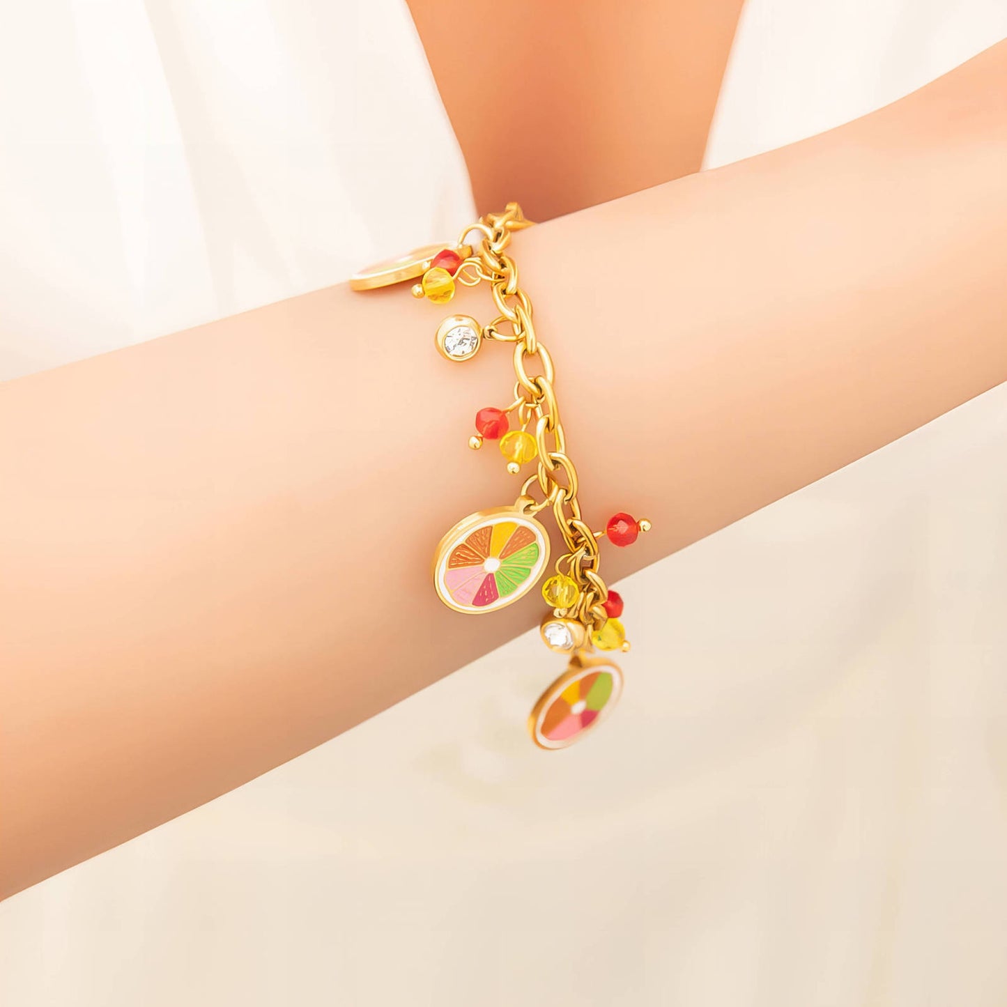 Orange Bracelet, 18K Gold Plated Steel