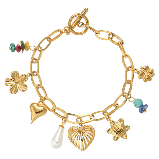 Hearts Bracelet, 18K Gold Plated Steel