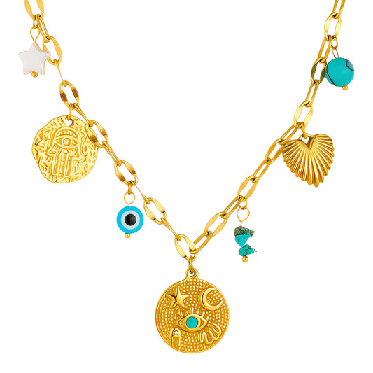Evil Eye Necklace, 18K Gold Plated Steel