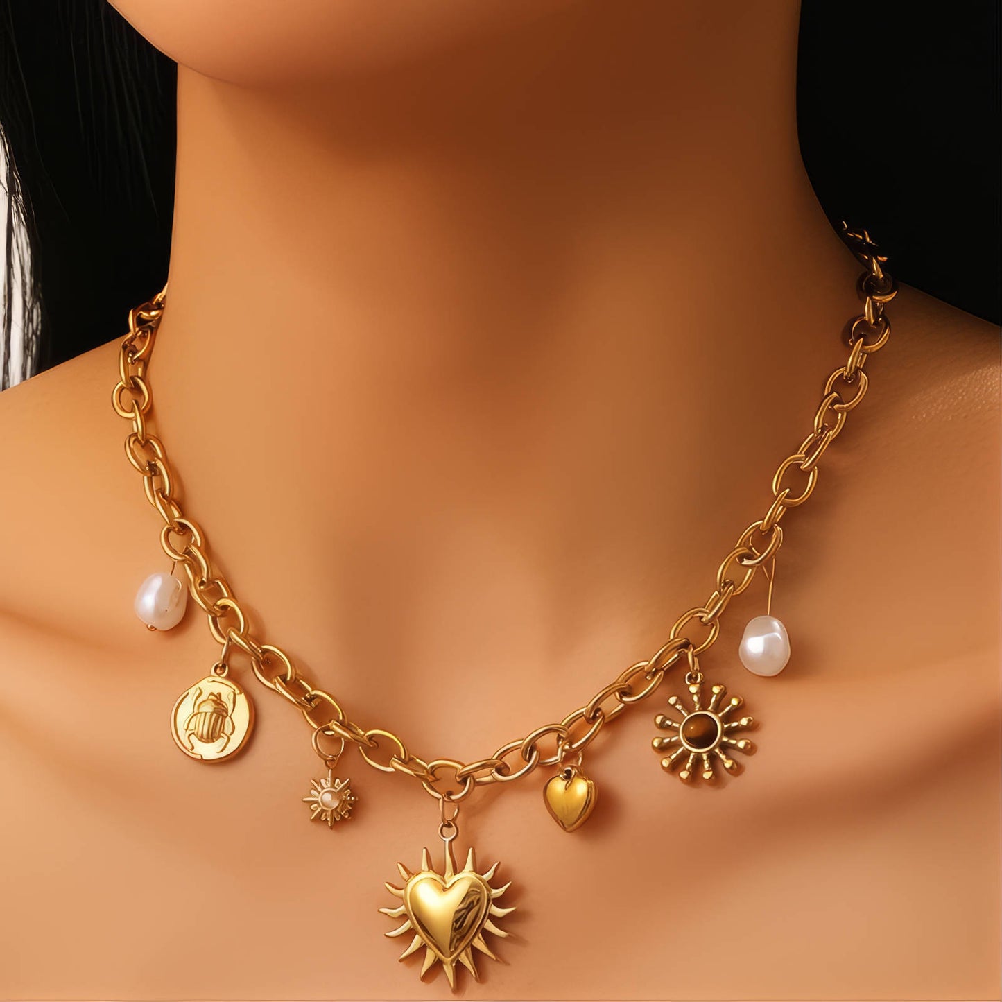 Hearts Necklace, 18K Gold Plated Steel