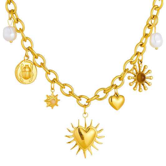 Hearts Necklace, 18K Gold Plated Steel