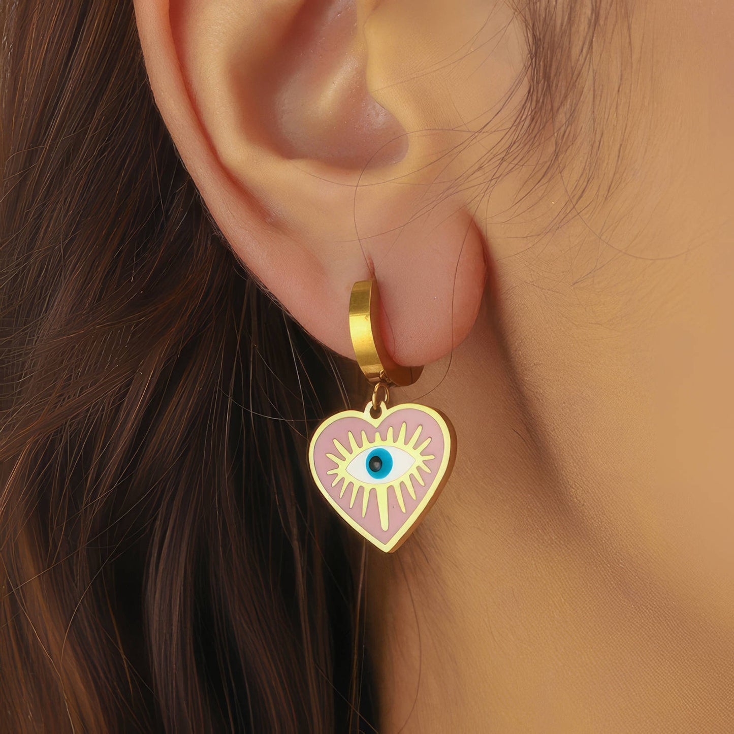 Evil Eyes Earrings, 18K Gold Plated Steel