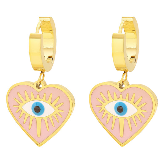 Evil Eyes Earrings, 18K Gold Plated Steel