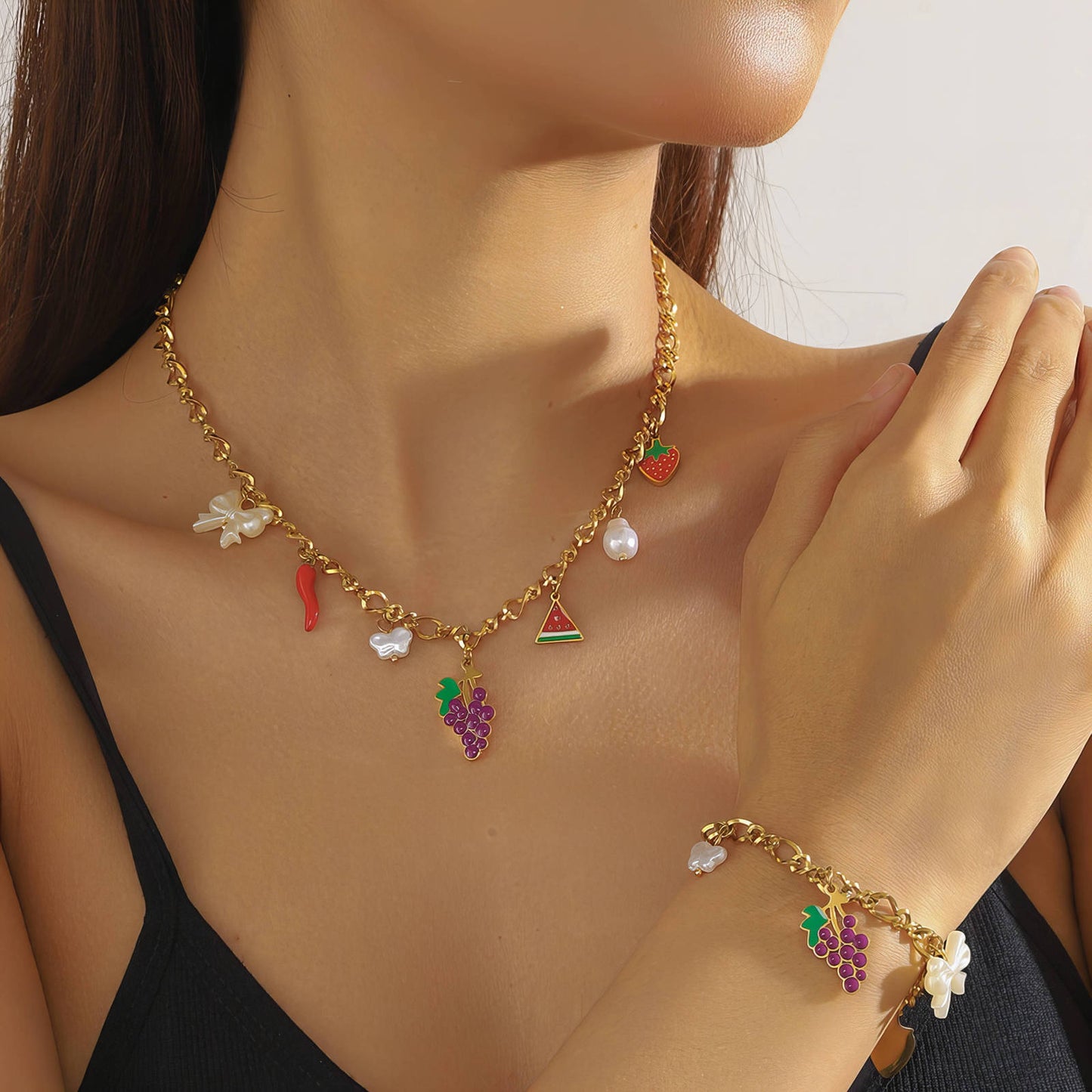 Grape Bracelet, 18K Gold Plated Steel