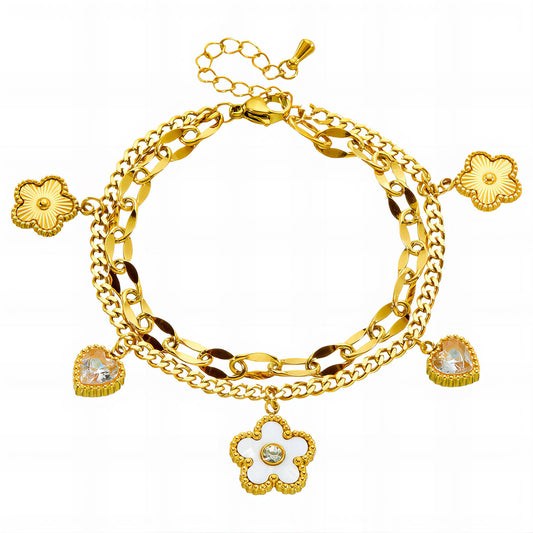 Flower Meadow Bracelet, 18K Gold Plated Steel