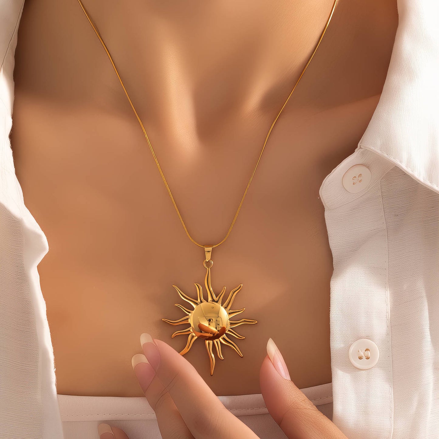 Sun Necklace, 18K Gold Plated Steel