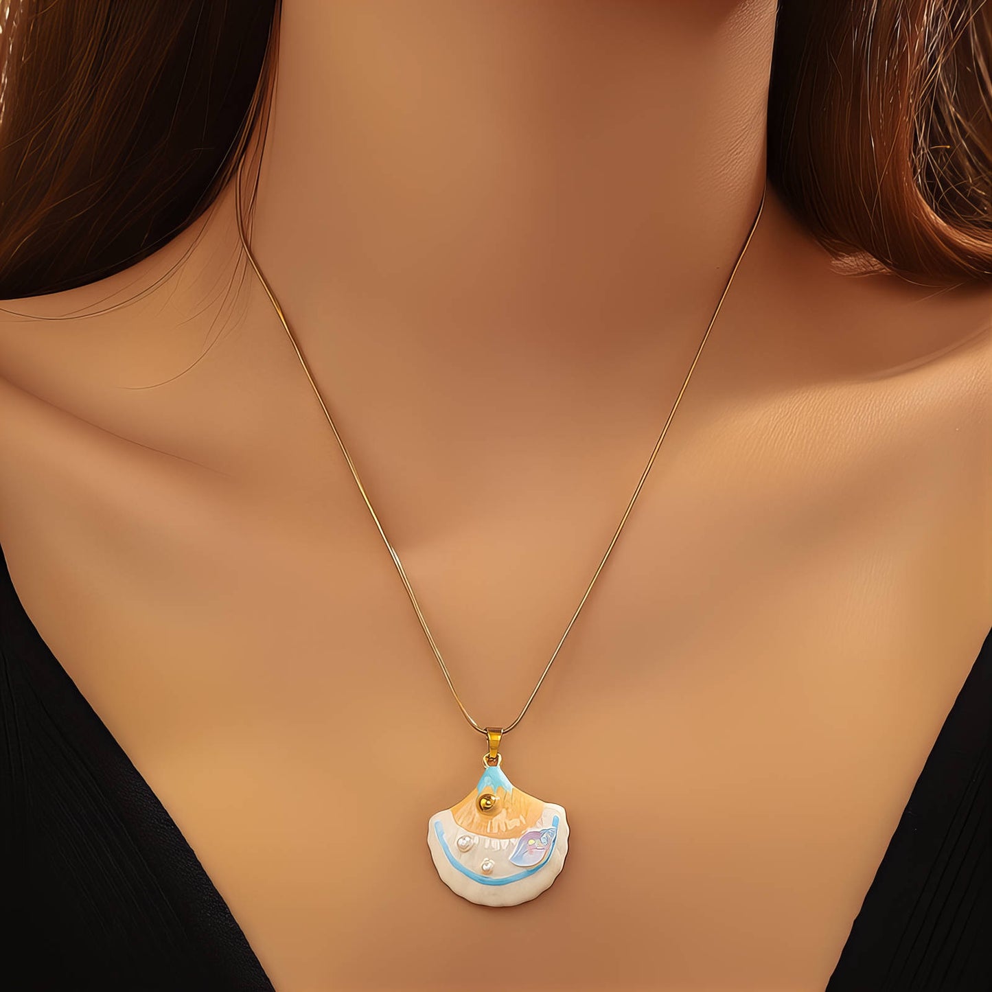 Seashell Necklace, 18K Gold Plated Steel