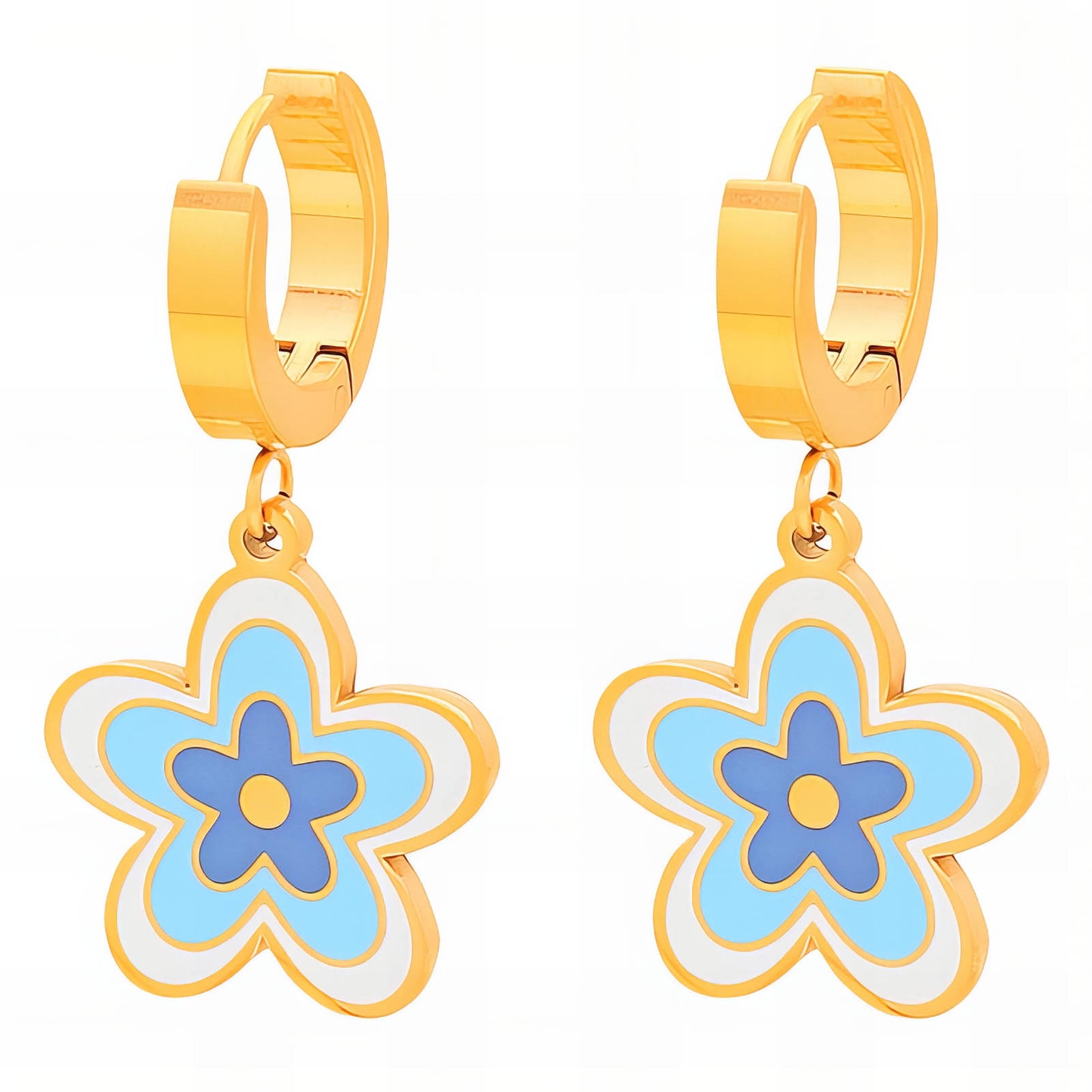 Flowers Earrings, 18K Gold Plated Steel