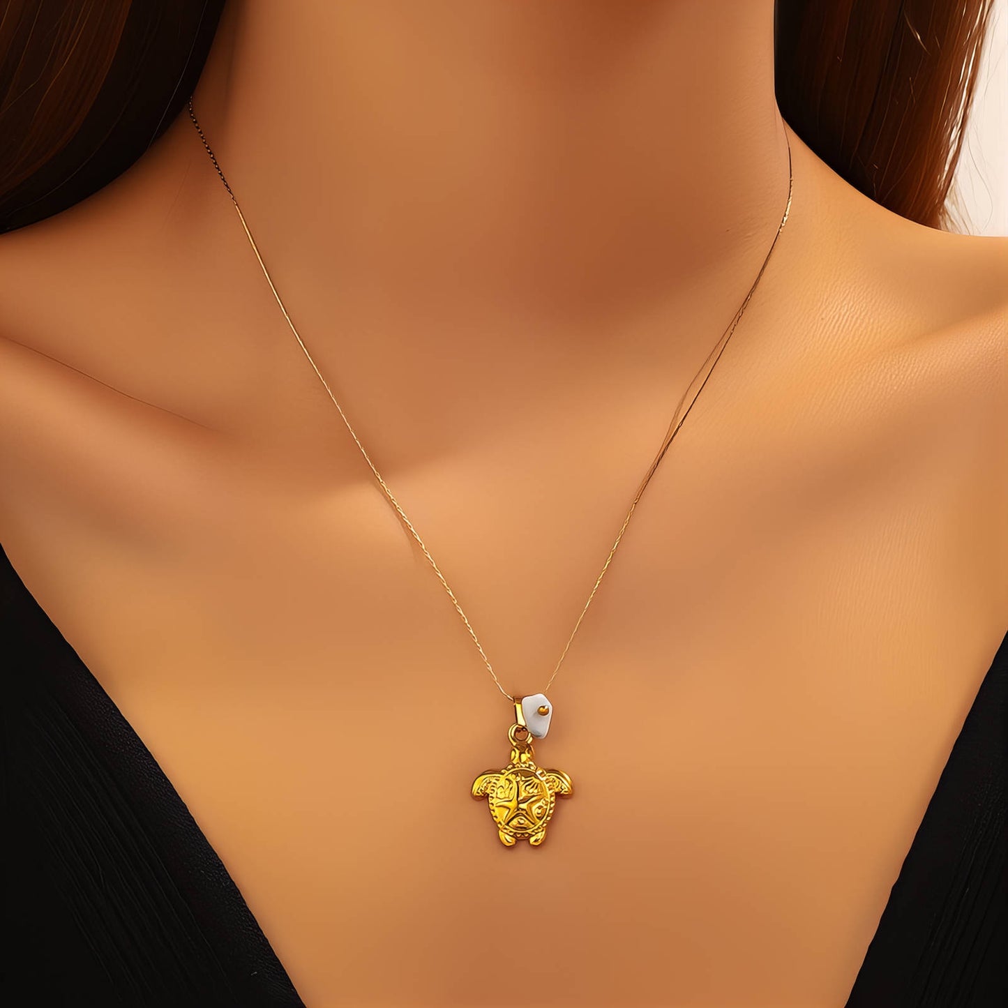 Turtle Necklace, 18K Gold Plated Steel