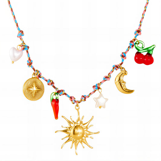 Sun Necklace, 18K Gold Plated Steel