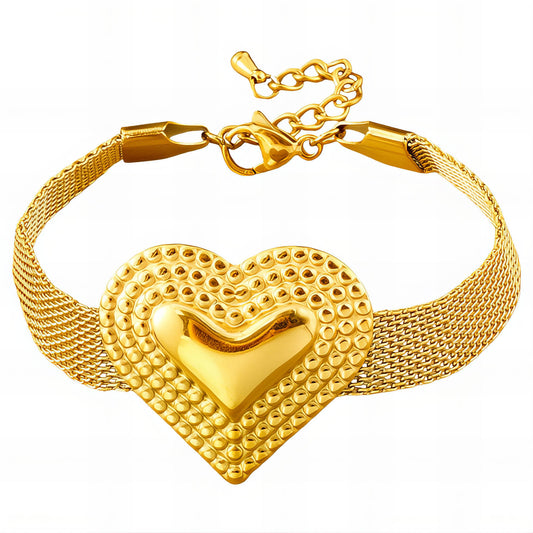 Heart Bracelet, 18K Gold Plated Steel