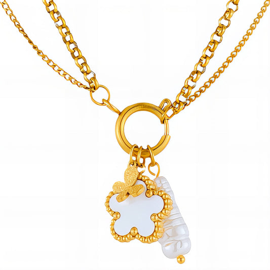 Flower Necklace, 18K Gold Plated Steel