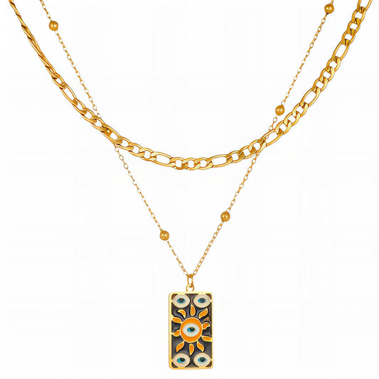 Evil eyes Necklace, 18K Gold Plated Steel