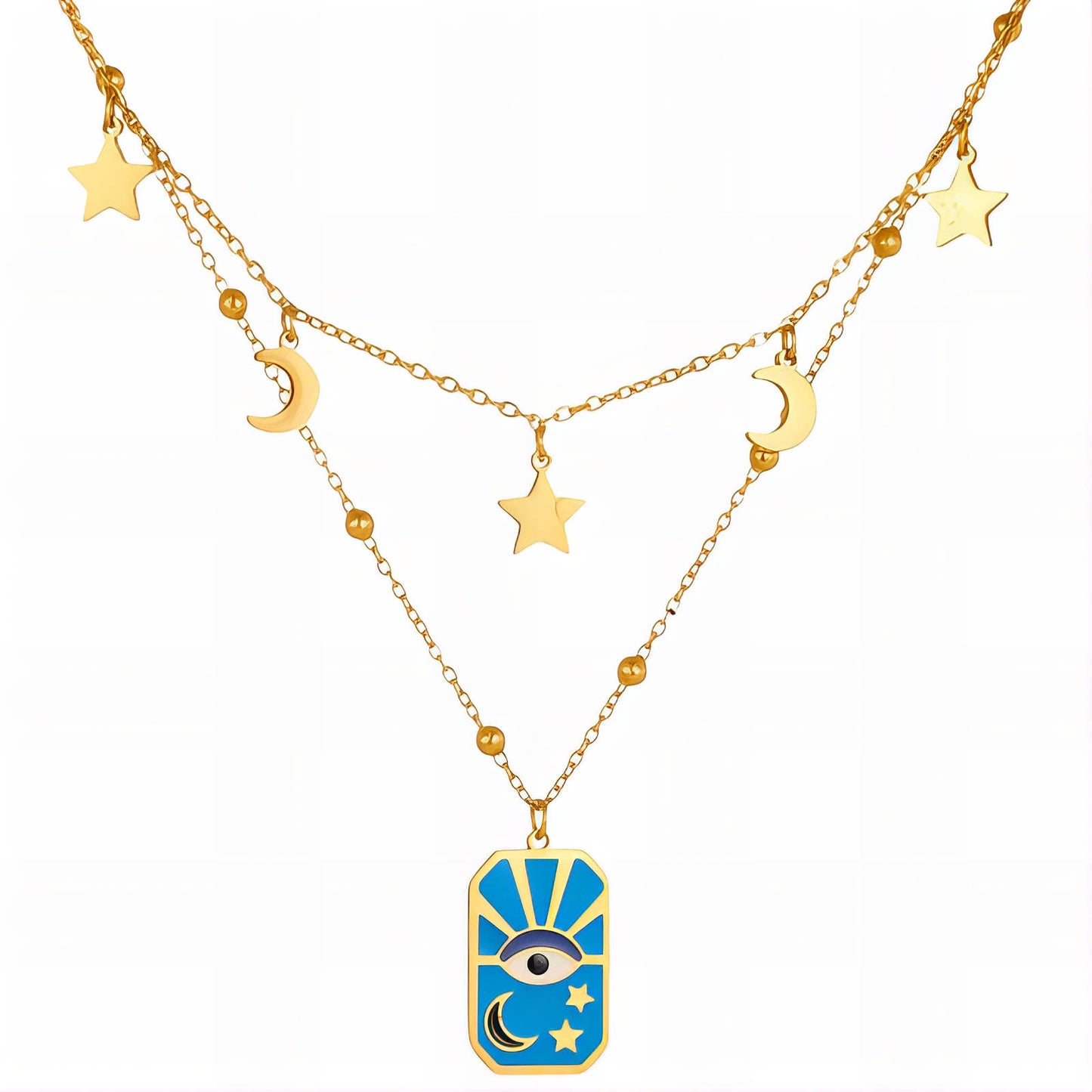 Evil eye Necklace, 18K Gold Plated Steel