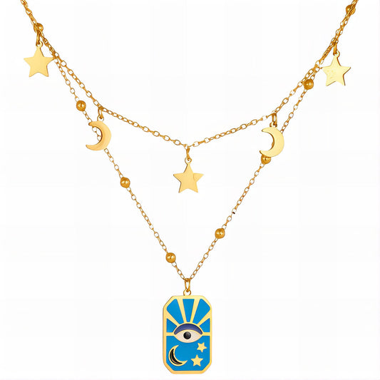 Evil eye Necklace, 18K Gold Plated Steel