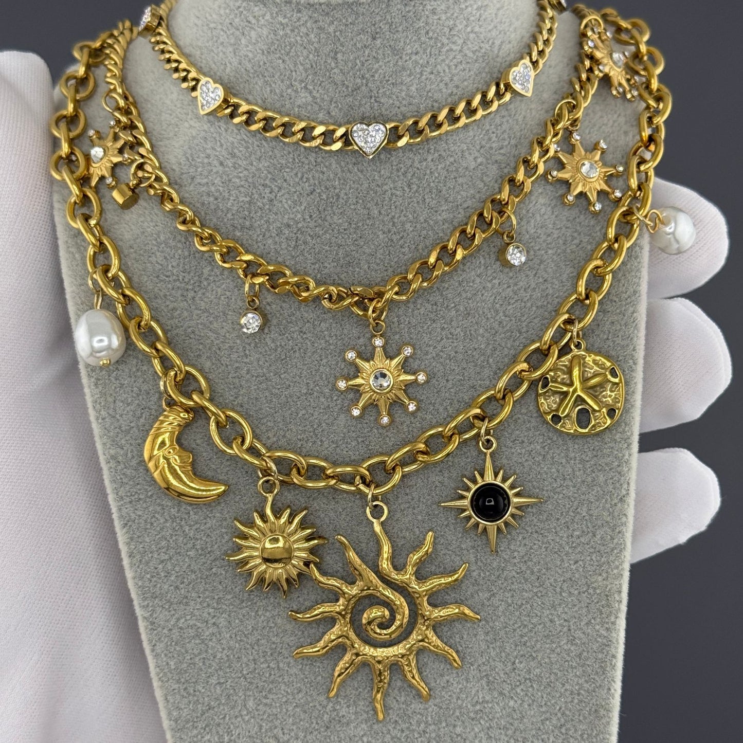 Hearts Necklace, 18K Gold Plated Steel