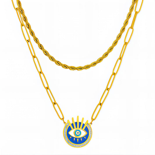 evil eye Necklace, 18K Gold Plated Steel